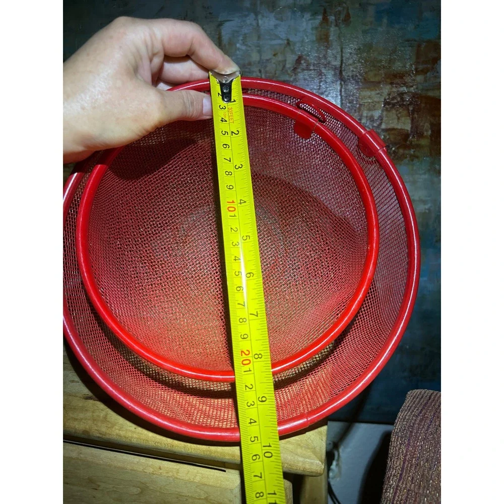 Set of 2 Red Metal Mesh Nesting Baskets Round Rustic Industrial Storage Handles